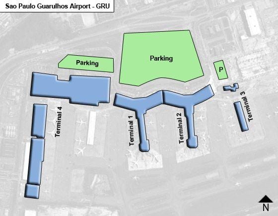 साओ पाउलो guarulhos अंतरराष्ट्रीय हवाई अड्डे के टर्मिनल का नक्शा