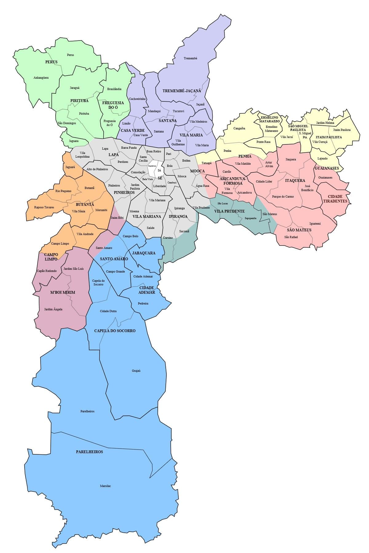 साओ पाउलो पड़ोस का नक्शा