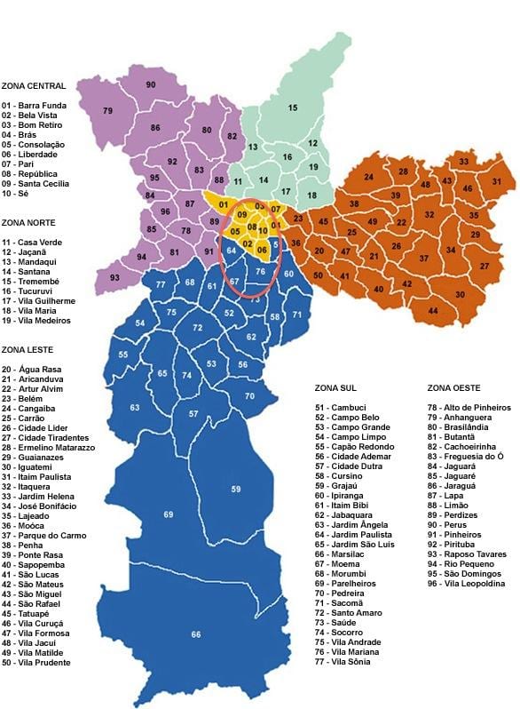 साओ पाउलो नक्शा पड़ोस